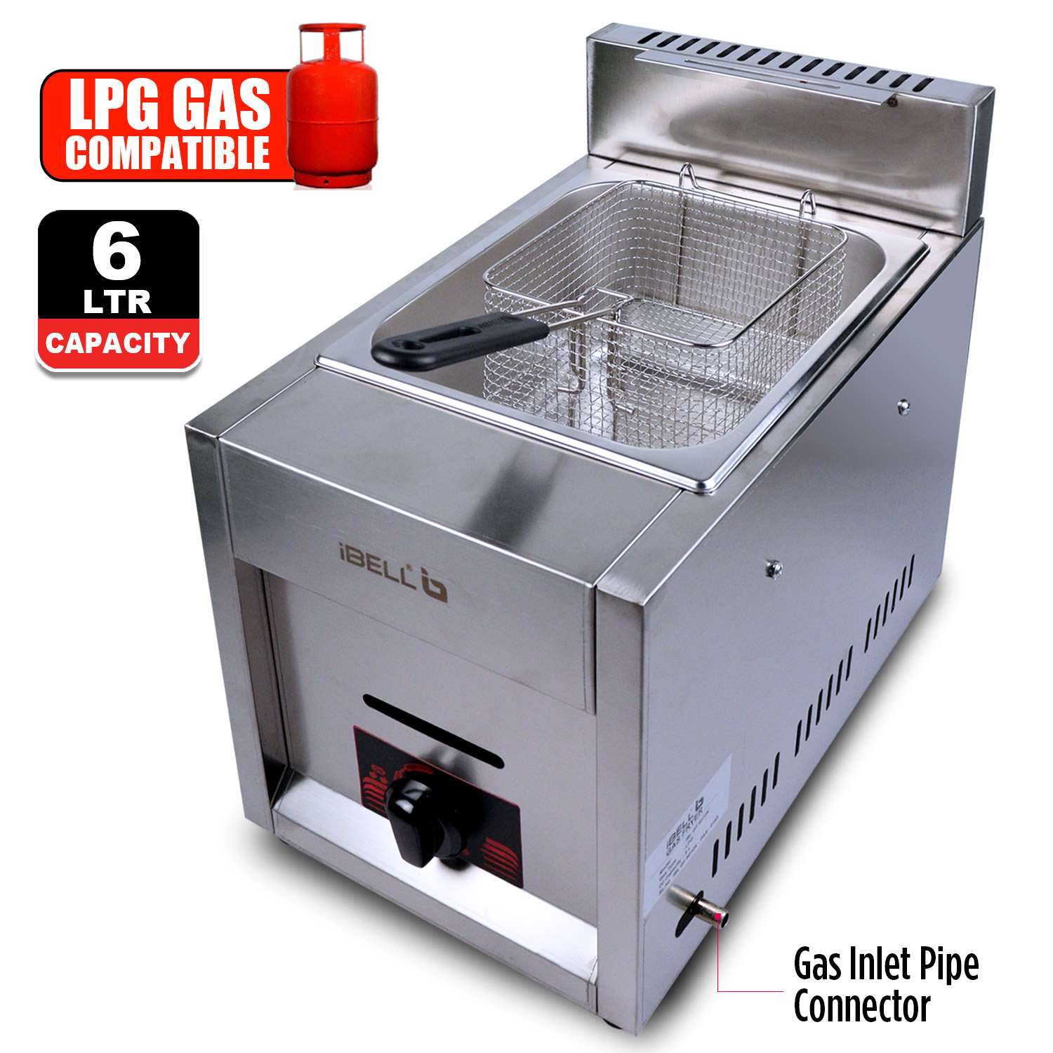 Ibell gf6010k gas fryer 6 litre stainless steel lpg deep fryer single